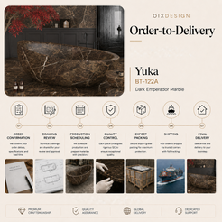 Yuka BT-122A Dark Emperador Marble bathtub order-to-delivery workflow reference