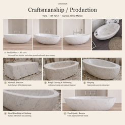Yaris BT-121A Carrara White Marble bathtub — craftsmanship and production