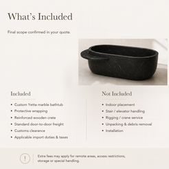 Yetta Freestanding Portoro Black Marble Soaking Bathtub — What’s Included in the Reference Price.