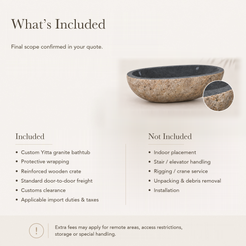 Yitta Freestanding Filetto Cobble Stone Granite Soaking Bathtub — What’s Included in the Reference Price.