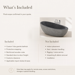 Yuka Absolute Black Granite bathtub — what’s included and not included; quote-confirmed freight scope and possible extra fees.