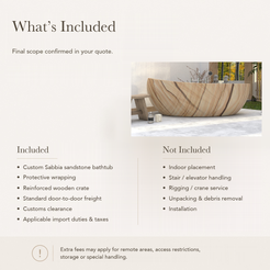 Sabbia Freestanding Natural Sandstone Soaking Bathtub — What’s Included in the Reference Price.