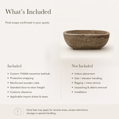YVANA Brown Travertine stone bathtub — reference price inclusions and exclusions.