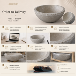 RHEA BT-057A Natural Travertine round bathtub — order-to-delivery