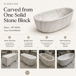 Elara BT-024A Ivory Cloud Marble bathtub — craftsmanship and production