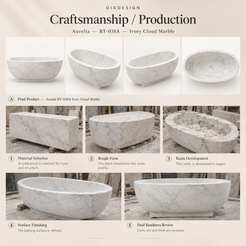 Aurelia BT-038A Ivory Cloud Marble bathtub — craftsmanship and production
