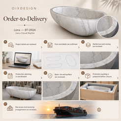 Liora BT-050A Ivory Cloud Marble bathtub — order-to-delivery