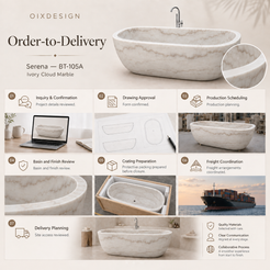 Serena BT-105A Ivory Cloud Marble bathtub — order-to-delivery