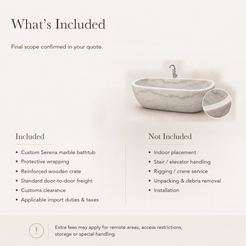 Serena Freestanding Ivory Cloud Marble Soaking Bathtub — What’s Included in the Reference Price.