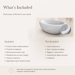 Avela Freestanding Deep Oval Ivory Cloud Marble Soaking Bathtub — What’s Included in the Reference Price.