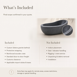 Selene Freestanding Blue-Gray Granite Soaking Bathtub — What’s Included in the Reference Price.