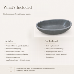 Nerida Freestanding Blue-Gray Granite Soaking Bathtub — What’s Included in the Reference Price.