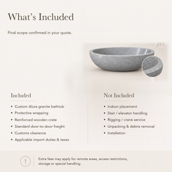 Alura Freestanding Alpine Silver Granite Soaking Bathtub — What’s Included in the Reference Price.