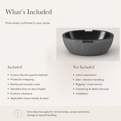 Noctira Freestanding Absolute Black Granite Soaking Bathtub — What’s Included in the Reference Price.