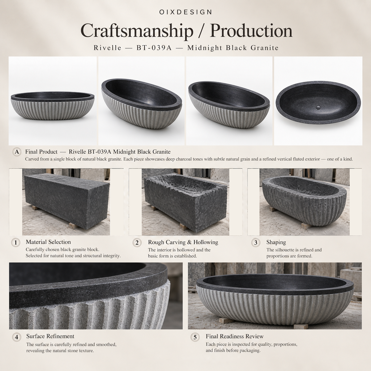 Rivelle BT-039A Midnight Black Granite — Craftsmanship process overview — OIXDESIGN