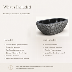 Arden Freestanding Natural-Face Black Granite Soaking Bathtub — What’s Included in the Reference Price.