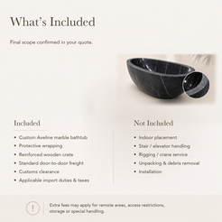 Aveline Oval Freestanding Soaking Bathtub – Portoro Black Marble — What’s Included in the Reference Price.