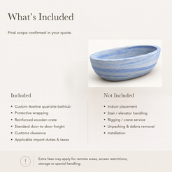 Aveline Oval Freestanding Soaking Bathtub – Azura Blue Quartzite — What’s Included in the Reference Price.