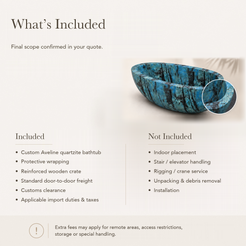Aveline Oval Freestanding Soaking Bathtub – Danube Blue Quartzite — What’s Included in the Reference Price.
