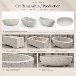 OIXDESIGN Aveline BT-006A Alba White Terrazzo bathtub — craftsmanship process overview