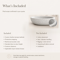 Aveline Oval Freestanding Soaking Bathtub – Alba White Terrazzo — What’s Included in the Reference Price.