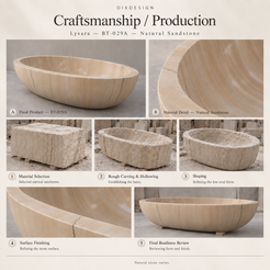OIXDESIGN Lysara BT-029A Natural Sandstone bathtub — craftsmanship process overview
