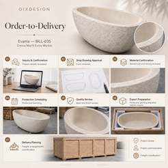 Evania BILL-035 Crema Marfil Extra Marble bathtub — order-to-delivery