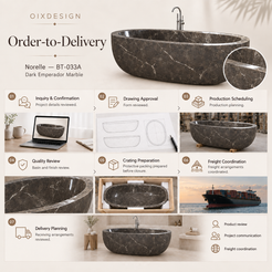 Norelle BT-033A Dark Emperador Marble bathtub — order-to-delivery