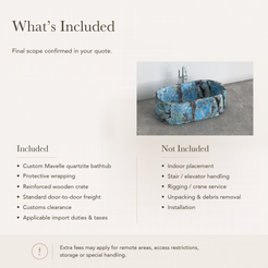 Mavelle Rounded-Rectangle Freestanding Soaking Bathtub – Danube Blue Quartzite — What’s Included in the Reference Price.