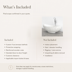 Yuna Freestanding Alba White Terrazzo Soaking Bathtub — What’s Included in the Reference Price.
