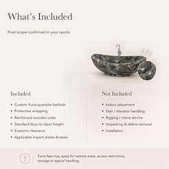 Yuna Freestanding Celestia Blue Quartzite Soaking Bathtub — What’s Included in the Reference Price.