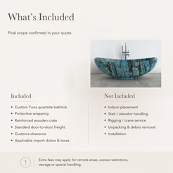 Yuna Freestanding Danube Blue Quartzite Soaking Bathtub — What’s Included in the Reference Price.