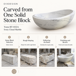 Yuna BT-032A Ivory Cloud Marble bathtub — craftsmanship and production