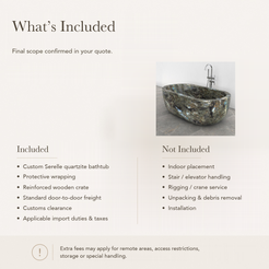 Serelle Soft-Capsule Freestanding Soaking Bathtub – Celestia Blue Quartzite — What’s Included in the Reference Price.