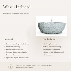Noctelle Textured Bowl Freestanding Soaking Bathtub – Absolute Black Granite — What’s Included in the Reference Price.