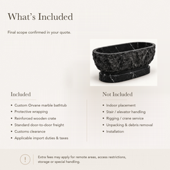 Orvane Sculptural Freestanding Soaking Bathtub – Portoro Black Marble — What’s Included in the Reference Price.