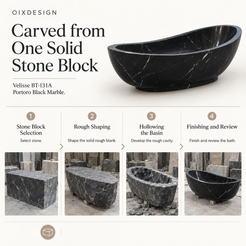 Velisse BT-131A Portoro Black Marble bathtub — craftsmanship and production