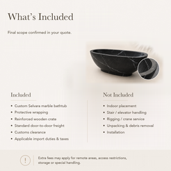 Selvara Organic Oval Freestanding Soaking Bathtub – Portoro Black Marble — What’s Included in the Reference Price.