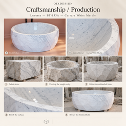Lunessa BT-135A Carrara White Marble bathtub — craftsmanship and production