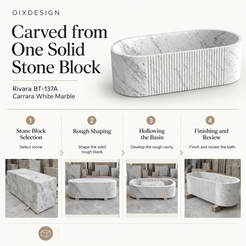 OIXDESIGN Rivara BT-137A Carrara White Marble bathtub craftsmanship and production