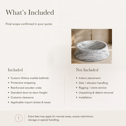 Orlena Sculptural Flared Round Freestanding Soaking Bathtub – Italian Arabescato Marble — What’s Included in the Reference Price.