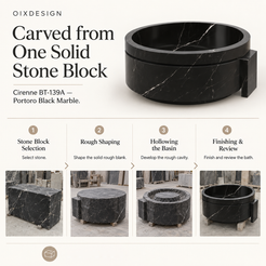 OIXDESIGN Cirenne BT-139A Portoro Black Marble bathtub craftsmanship and production