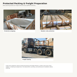 Mira solid marble bathtub protective wrapping, reinforced wooden crate, and freight preparation