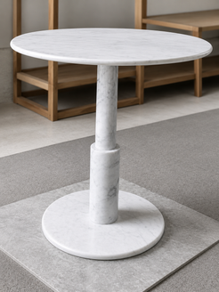 RoundTwin Elite Carrara marble dining table shown in workshop before final packing