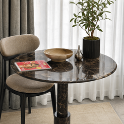 RoundTwin Elite black marble dining table in compact apartment dining space