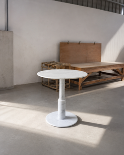 RoundTwin Elite Carrara marble dining table shown in workshop