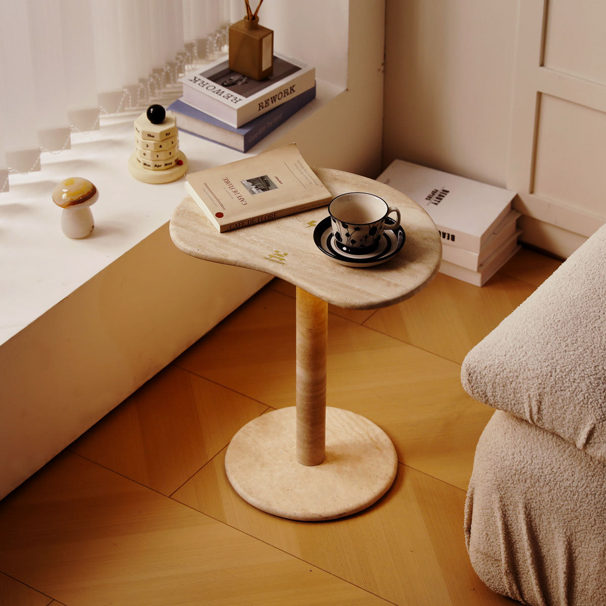 Modern PeaPod Travertine Marble Accent Table for living Rooms