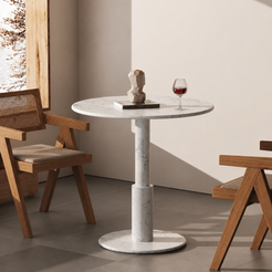 RoundTwin Elite Carrara marble dining table styled with chair for apartments and breakfast corners
