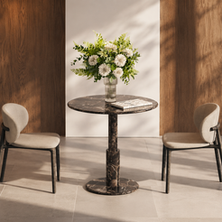 RoundTwin Elite black marble dining table in boutique dining room setting