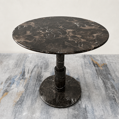 RoundTwin Elite black marble dining table top view showing round pedestal base and dark stone texture